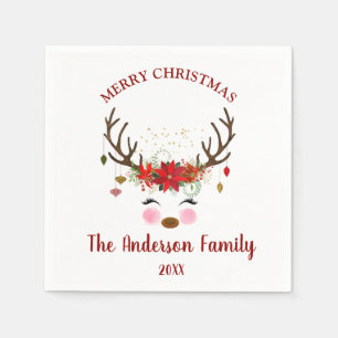 Serviette En Papier Cute Reindeer Noël Fête Napkins