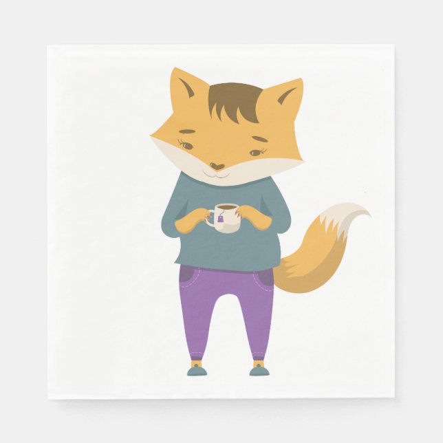 Serviette En Papier Cute renard avec tasse de thé (Devant)