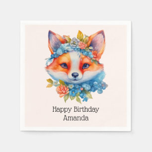 Serviette En Papier Cute Renard orange avec Couronne florale Anniversa