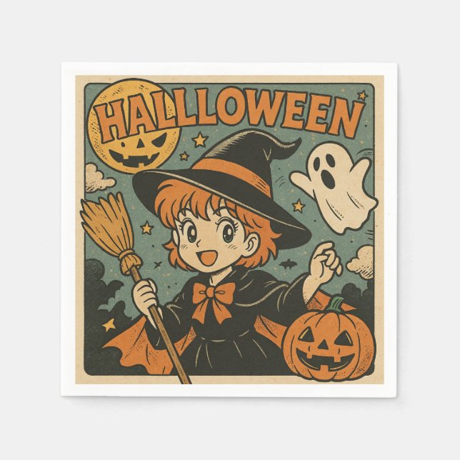 Serviette En Papier Cute retro Japanese cartoon Halloween (Devant)