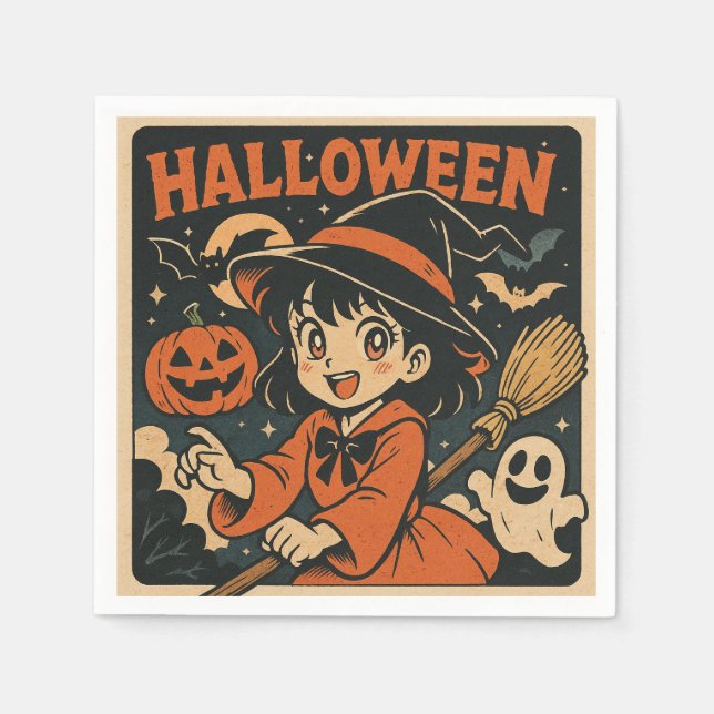 Serviette En Papier Cute retro Japanese cartoon Halloween (Devant)