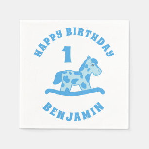 Serviette En Papier Cute Rocse Horse Bleu Garçon 1er fête d'anniversai