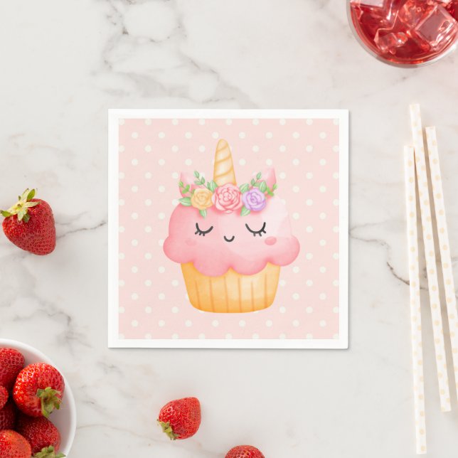 Serviette En Papier Cute rose Cupcake Unicorn avec Rose (En situation)
