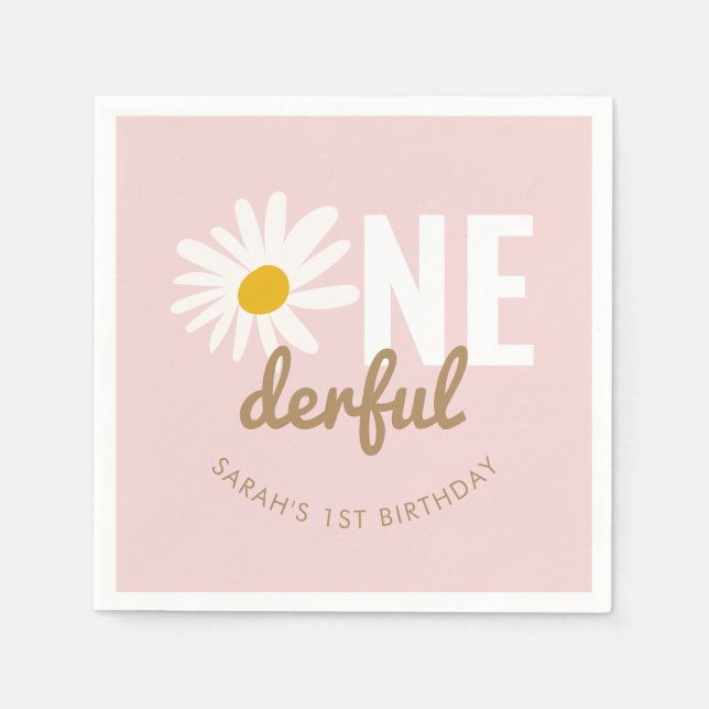 Serviette En Papier Cute Rose Daisy ONE derful 1st Birthday Party (Devant)