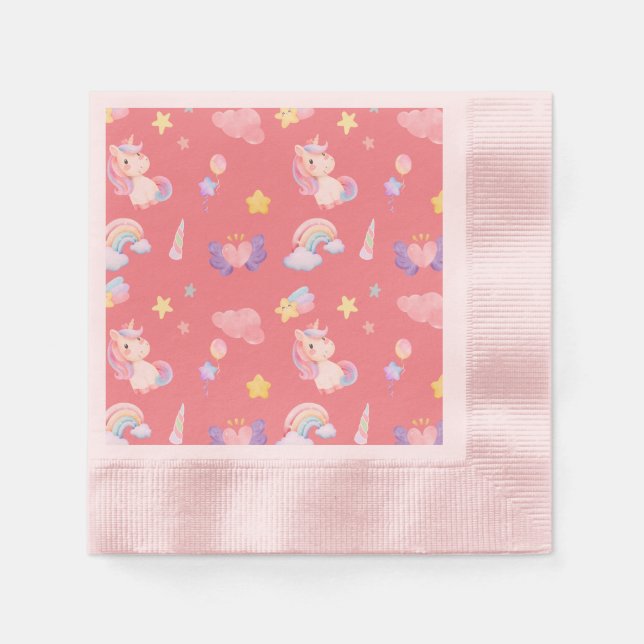 Serviette En Papier Cute rose douce licorne arc-en-ciel Motif (Devant)