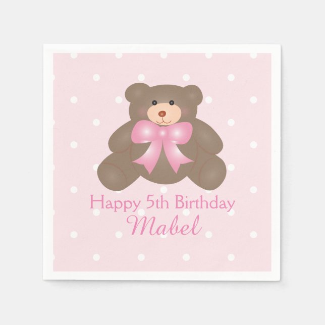 Serviette En Papier Cute rose Ruban Teddy Bear Fille Anniversaire (Devant)