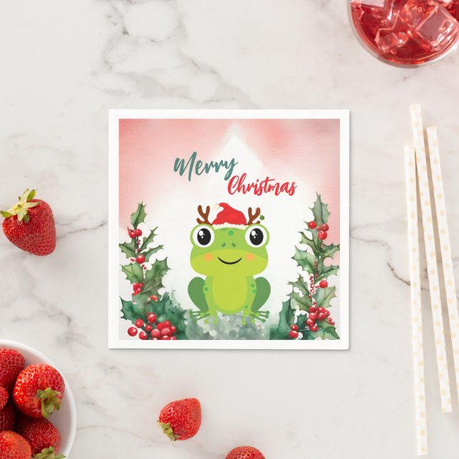 Serviette En Papier Cute Rouge Joyeux grenouille de Noël Père Noël fêt (En situation)