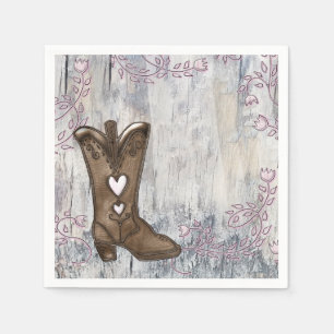 Serviette En Papier Cute Rustic Coeur Rose Cowgirl Boots Fête des mari