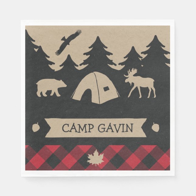 Serviette En Papier Cute Rustic Flannel Camping fête d'anniversaire (Devant)