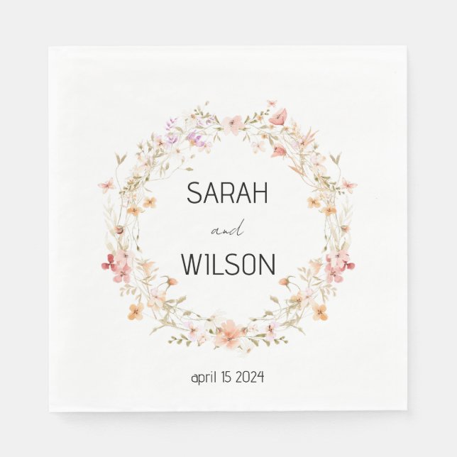 Serviette En Papier Cute Rustique Jaune Pré Floral mariage Wreath (Devant)