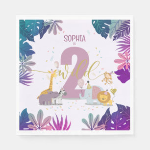 Serviette En Papier Cute Safari Animaux Deux Fille Sauvage Papier d'An