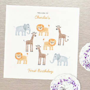Serviette En Papier Cute Safari Animaux Personnalisés 1er anniversaire