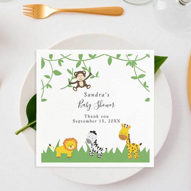 Serviette En Papier Cute Safari Baby shower Arrière - plan Jungle Anim (Créateur téléchargé)