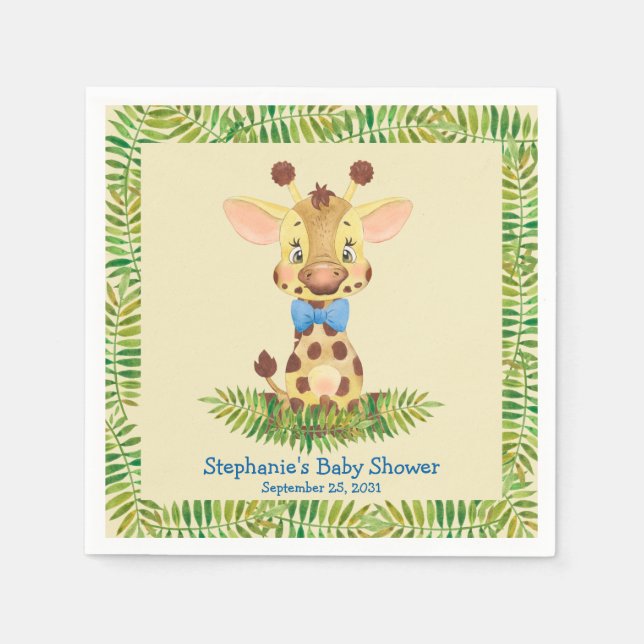 Serviette En Papier Cute Safari Giraffe Baby shower garçon personnalis (Devant)