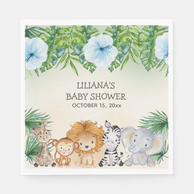 Serviette En Papier Cute Safari Jungle Animaux Baby shower Garçon (Devant)
