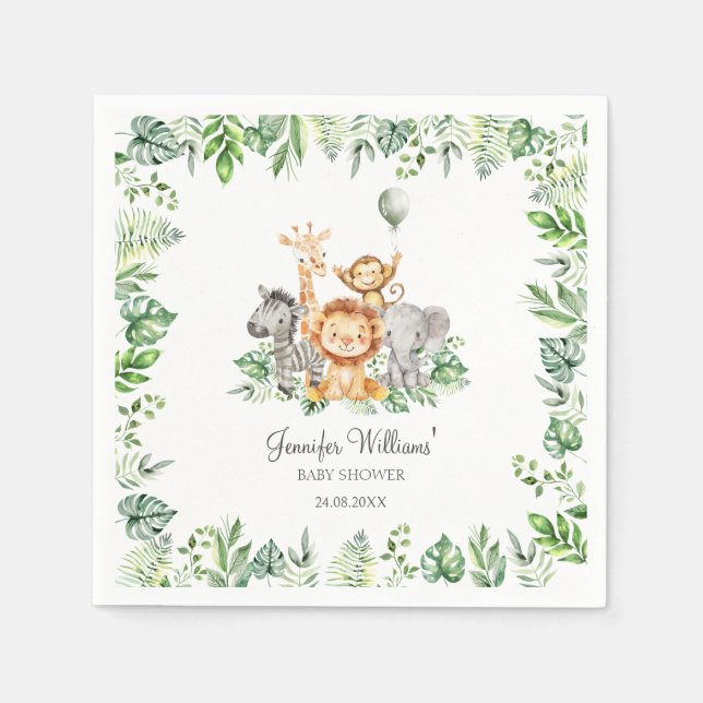 Serviette En Papier Cute Safari Jungle Animaux Baby shower verdoyant (Devant)