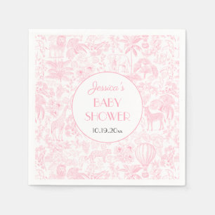 Serviette En Papier Cute Safari Toile de Jouy Baby shower rose