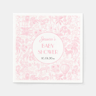Serviette En Papier Cute Safari Toile de Jouy Baby shower rose