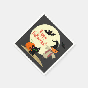 Serviette En Papier Cute Scarecrow & Kitty Halloween Papier Napkins