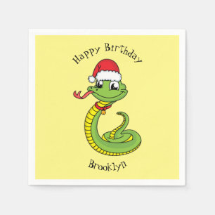 Serviette En Papier Cute serpent vert avec chapeau santa dessin animé