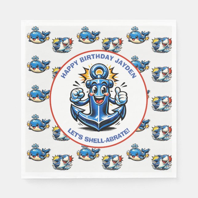 Serviette En Papier Cute Shark, Whale and Anchor Boy's Birthday (Devant)