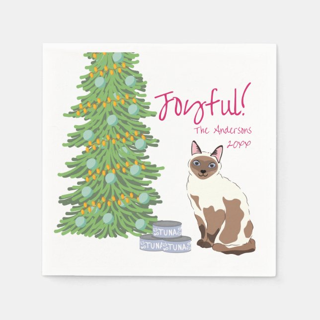 Serviette En Papier Cute Siamese Cat with Tuna Christmas Joyful (Devant)