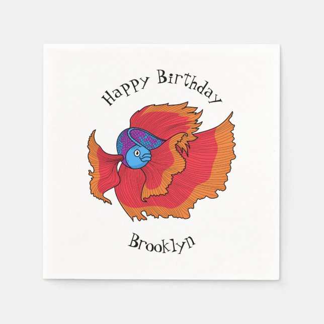 Serviette En Papier Cute Siamese combat poisson betta dessin (Devant)