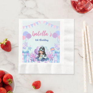 Serviette En Papier Cute Sirène Arc-en-ciel Aquarelle fête d'anniversa