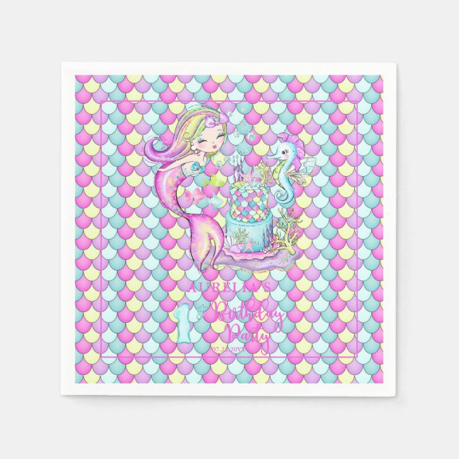 Serviette En Papier Cute sirène | Sea Girl's 1st Birthday Party (Devant)