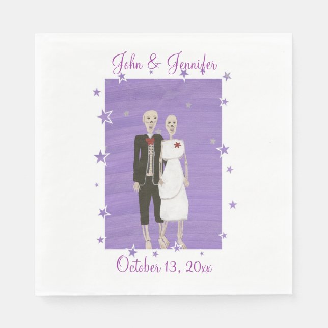Serviette En Papier Cute Skeleton Couple Mariage Halloween Napkins (Devant)
