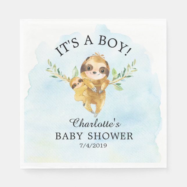 Serviette En Papier Cute Sloth Boy Baby shower Papier (Devant)
