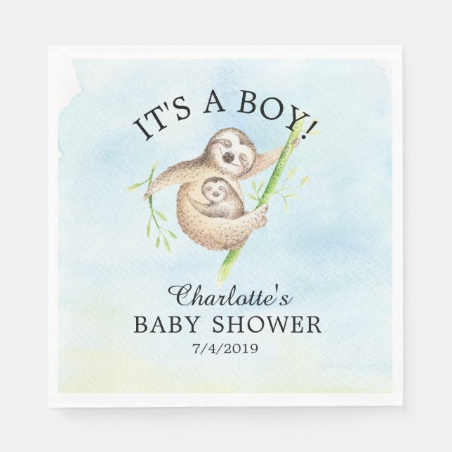 Serviette En Papier Cute Sloth Boy Baby shower Papier (Devant)