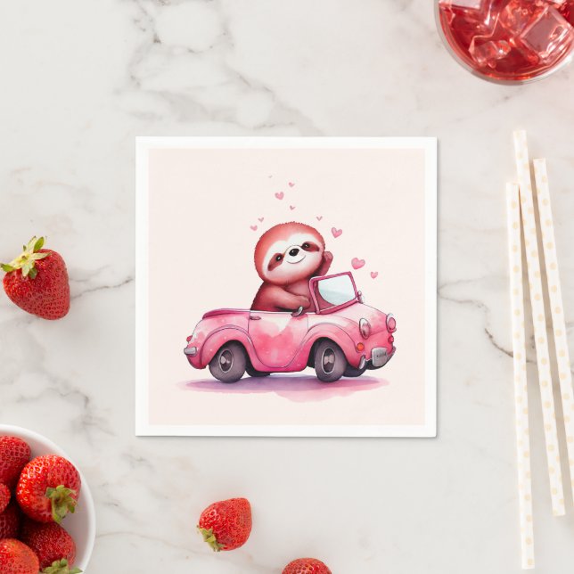 Serviette En Papier Cute Sloth Driving a Pink Convertible (En situation)