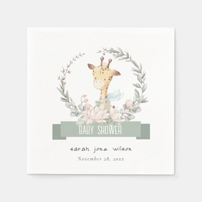 Serviette En Papier Cute Soft Safari Giraffe Baby shower fleuri de cou (Devant)