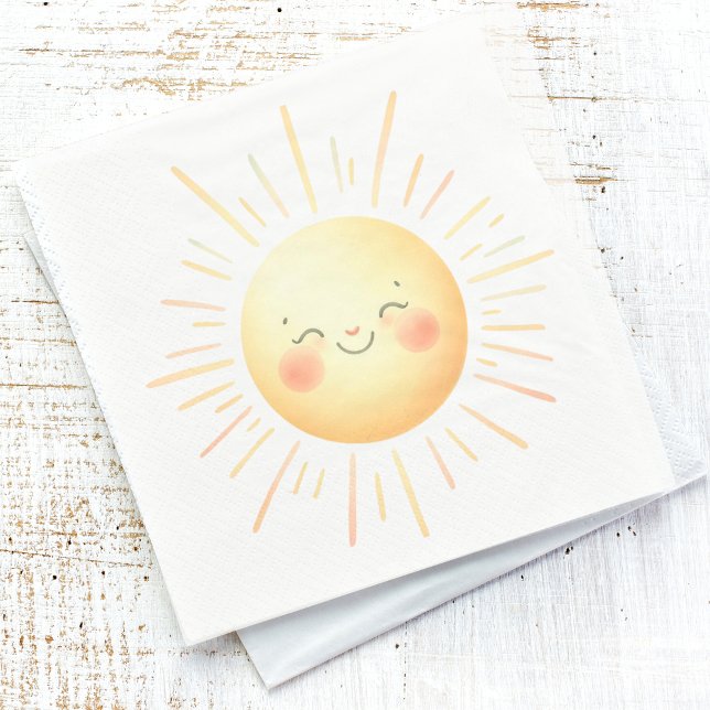 Serviette En Papier Cute souriant Aquarelle Jaune Soleil Fun Enfants (Créateur téléchargé)