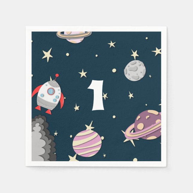 Serviette En Papier Cute Space Premier anniversaire (Devant)