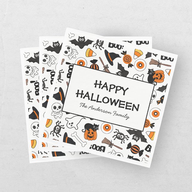 Serviette En Papier Cute Spooky Halloween Black and Orange (Créateur téléchargé)