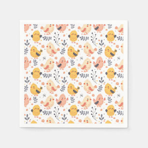 Serviette En Papier Cute Spring Chicks et modèle floral