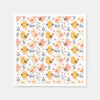 Serviette En Papier Cute Spring Chicks et modèle floral