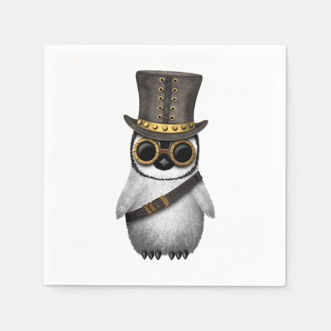 Serviette En Papier Cute Steampunk Baby Penguin (Devant)