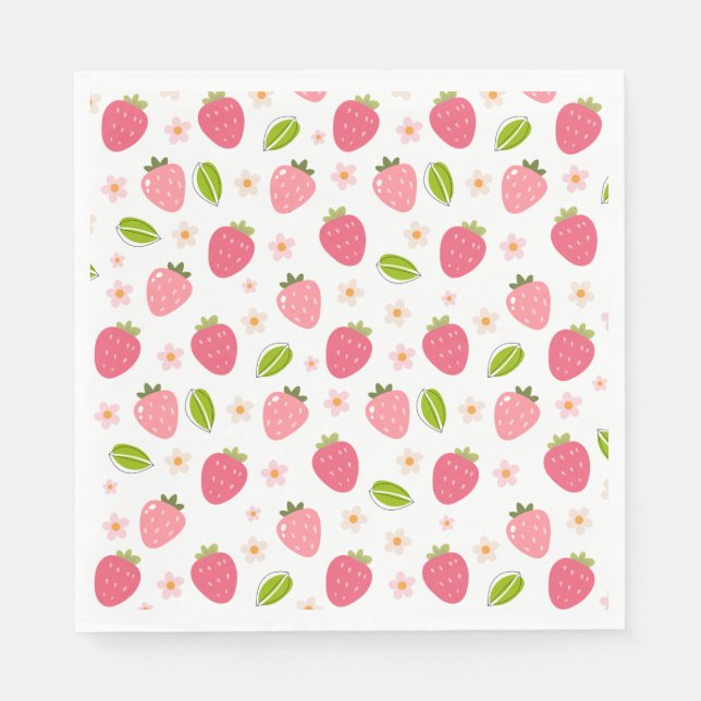 Serviette En Papier Cute Strawberry Pink Girls Birthday Paper Napkin (Devant)