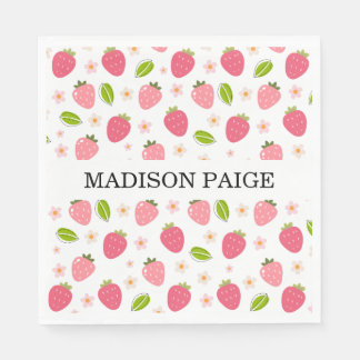 Serviette En Papier Cute Strawberry Pink Girls Birthday Paper Napkin