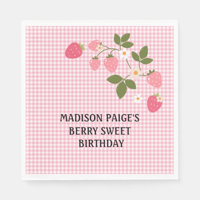 Serviette En Papier Cute Strawberry Pink Girls Birthday Paper Plate (Devant)