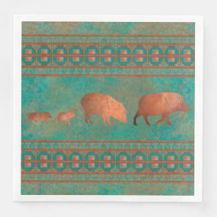 Serviette En Papier Cute sud-ouest Javelina Famille Cuivre Turquoise