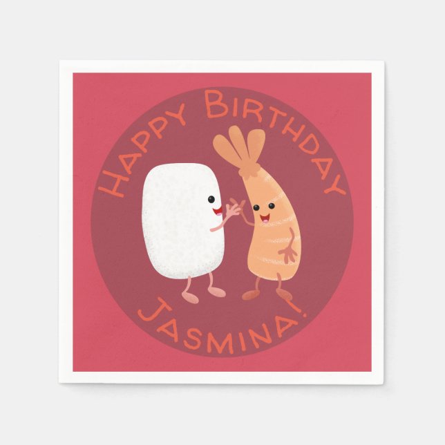 Serviette En Papier Cute sushi riz crevettes amis dessin animé (Devant)