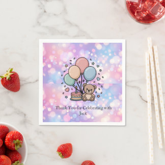 Serviette En Papier Cute Teddy Bear & Ballons Pastel pour une Fête d'A
