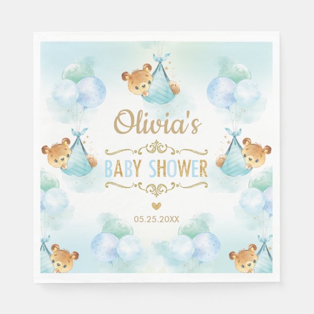 Serviette En Papier Cute Teddy Bear Boy Baby shower Papier Bleu Napkin (Devant)