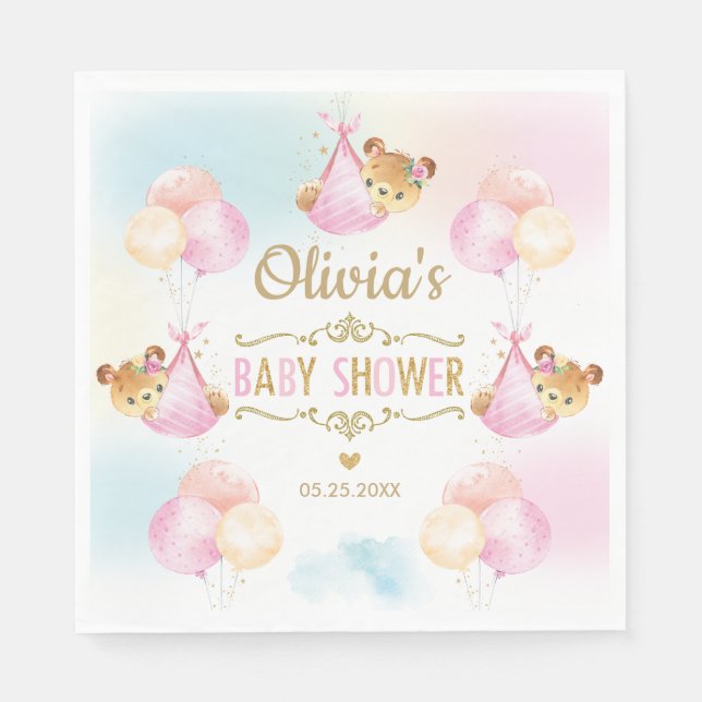 Serviette En Papier Cute Teddy Bear Girl Baby shower Papier rose Napki (Devant)