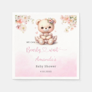 Serviette En Papier Cute Teddy Bear rose floral fille baby shower