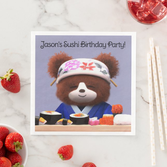 Serviette En Papier Cute Teddy Bear Sushi Chef Fête d'anniversaire (En situation)